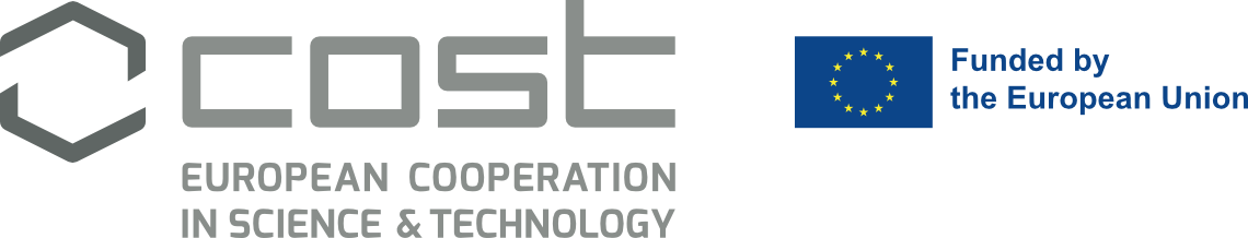 Logo of COST (European Cooperation in Science and Technology) on the left-hand side, accompanied by the EU logo saying “Funded by the European Union”